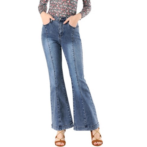 Allegra K Women's Retro High Waist Stretchy Flare Denim Jeans Blue Large :  Target