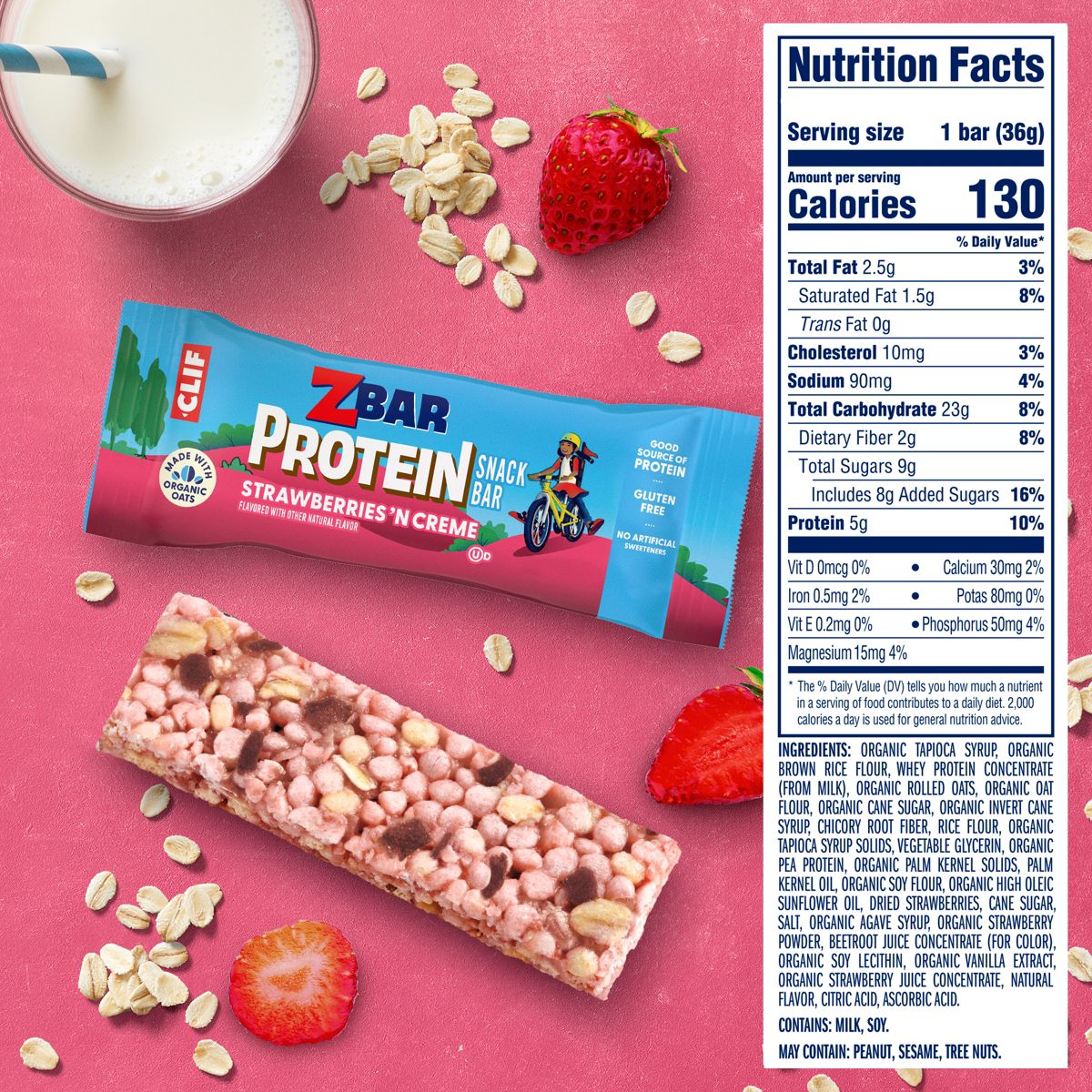 Zbar Gluten Free Strawberries 'N Creme Granola Snack Protein Bars Made with Organic Oats - 5g Protein - 12.7oz/10ct - thumbnail 2