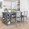 5 PCS Farmhouse Dining Set, 1 Table and 4 Cross-Back Chairs, Counter Height Dining Table with Storage Shelves and Upholstered Chairs-Baofuwish - 2 of 4