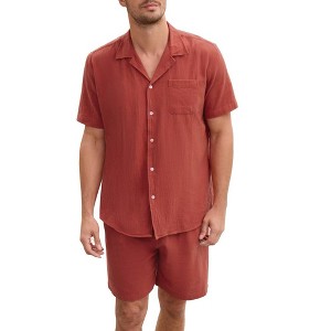 Men 2 Piece Set Short Sleeve Button Down Shirt and Drawstring Short Set Casual Summer Beach Outfi - 1 of 4