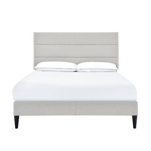 Full Horizontally Channeled Upholstered Platform Bed Gray - HomeFare
