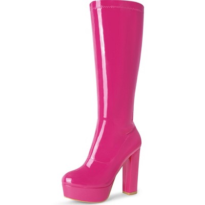 Alfs Crystal Embellished Lock Knee-high Boots - Pink