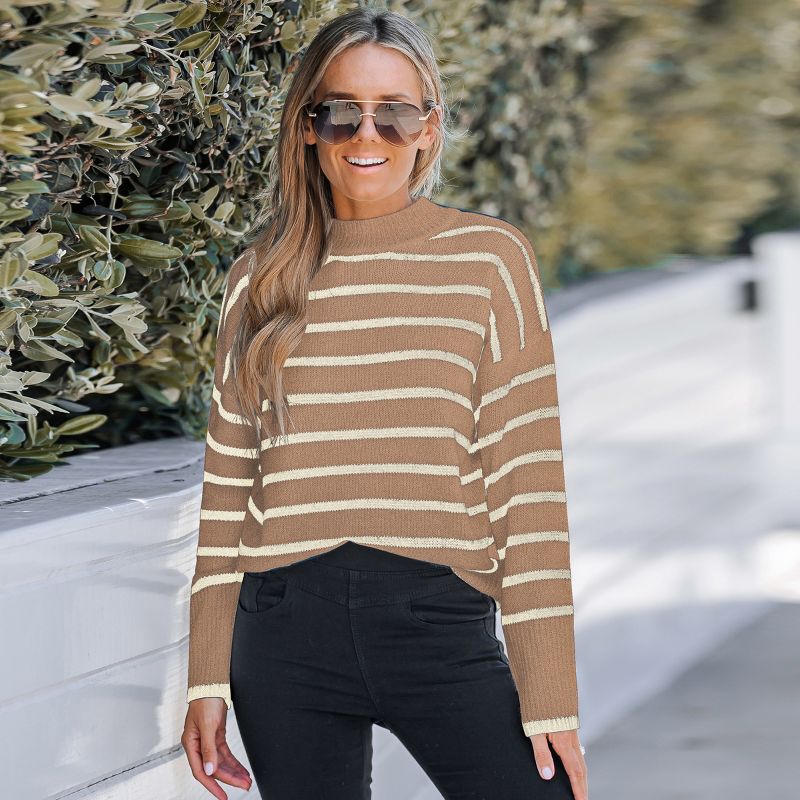 Women's Striped Turtleneck Drop Sleeve Sweater - Cupshe, 2 of 5