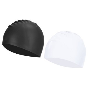 Unique Bargains Silicone Waterproof High-Stretch Adult Swimming Caps 2 Pcs - 1 of 4