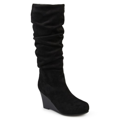 Black knee high clearance boots wedge heel