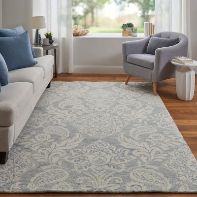 Handmade Tufted Wool Rectangular Rug in Blue 5' x 8'