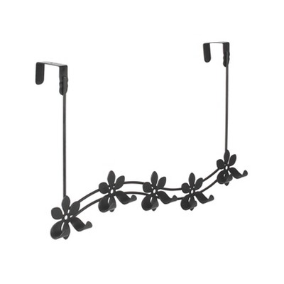 Spectrum Diversified Flower Over The Door 5 Hook Rack: Metal & Wood Utility Storage, Portable Universal Organizer