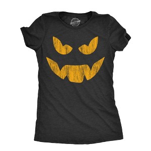 Womens Evil Eddie Pumpkin T Shirt Funny Halloween Jack O Lantern Dark Smile Tee For Ladies - Crazy Dog Women's T Shirt - 1 of 4