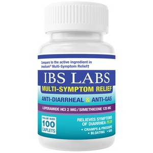 DBS Labs Multi-Symptom Relief - Loperamide HCL & Simethicone, Anti-Diarrheal & Anti-Gas 100 count Caplets - 1 of 3