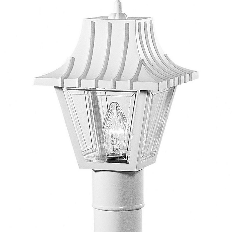 Progress Lighting Mansard 1-Light Outdoor White Post Lantern with Beveled Clear Acrylic Panels, Polypropylene Material, 1 of 2