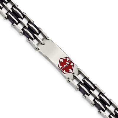 Black Bow Jewelry Men's Stainless Steel Black Rubber 8.25 Inch Medical I.D. Bracelet