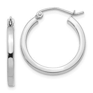 Black Bow Jewelry 2mm, 14k White Gold, Polished Square Tube Hoops, 20mm (3/4 Inch) - 1 of 4