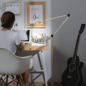 Brightech Sage 2-in-1 Integrated LED Floor Lamp Antique Brass: 3 Hinges, Adjustable Pole, 68" Tall, 3-Year Warranty - 1 of 4