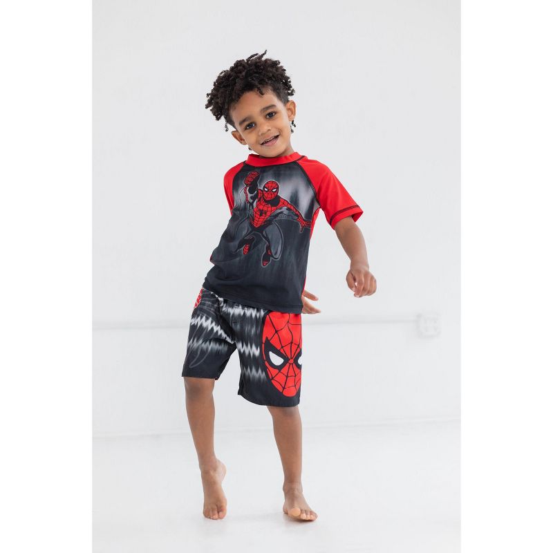 Marvel Avengers Spider-Man Captain America Hulk Iron Man Pullover Rash Guard & Swim Trunks Outfit Set Toddler to Big Kid, 2 of 9