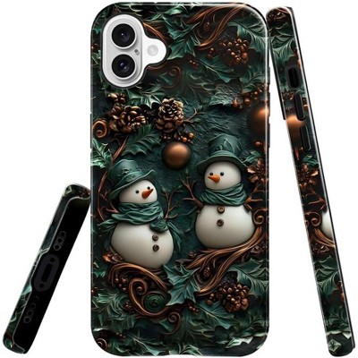 BONGEEK Case Compatible with iPhone 16Plus,Scratch Resistant Hybrid 2-Layer Hard Shell Bright Phone Case,Christmas Retro Snowman Green Colorful