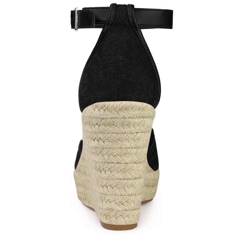 Allegra K Women's Lace Platform Espadrilles Wedge Heels Sandals, 4 of 7