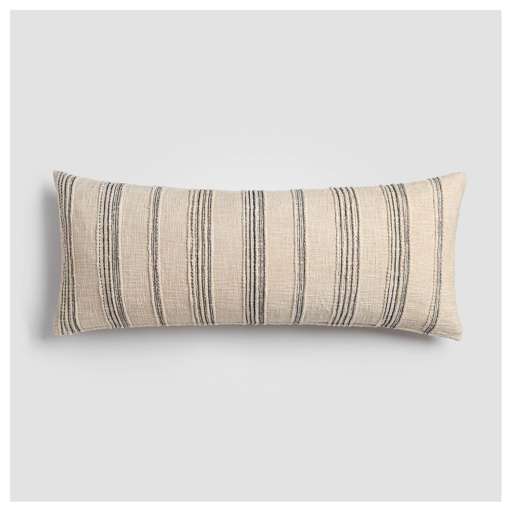 Tide Stripe 14" x 36" Extra Large Lumbar Pillow, Distressed Blue and Ivory Striped Accent