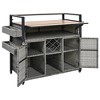 Nestfair 52.8" Wicker Grill Cart with Extended Plastic Wood Table Top and 4 Lockable Wheels Gray - 3 of 4