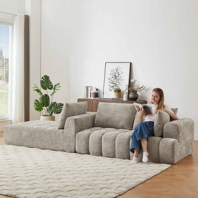 Aukfa 108.2"L-Shaped Chenille Sectional Sofa with Chaise,No Assembly Required Modular Sofa,Tufted Upholstery,Khaki