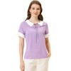 Allegra K Women's Contrast Doll Collar Polka Dots Short Sleeves Blouse - 2 of 4