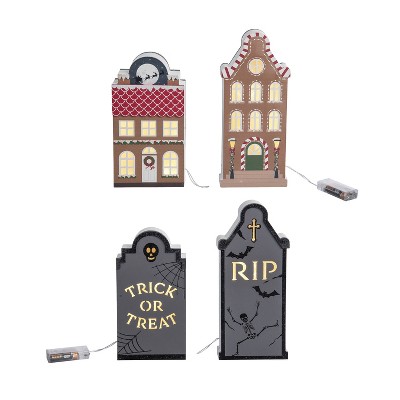 Transpac Large MDF Reversible Light Up Decor Set of 2 Halloween Sculptures Multicolor Battery Operated Indoor Decoration