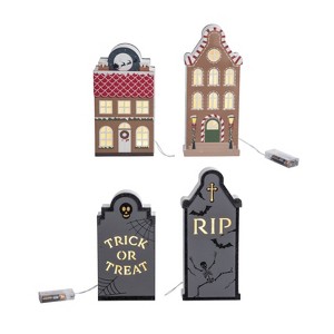 Transpac Large MDF Reversible Light Up Decor Set of 2 Halloween Sculptures Multicolor Battery Operated Indoor Decoration - 1 of 1