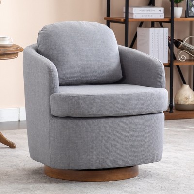 Sofa Chair, Swivel Accent Chair With Cushion, Solid Wood Round Bottom Legs, 360-Degree Armchair Swivel Chairs
