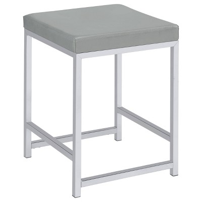 Contemporary Modern Light Grey Leatherette Vanity Stool with Chrome Base