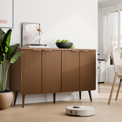 FURNIinspire Utility Storage Cabinets 4 Door Large Capacity Lockers, Sideboard Buffet Cabinet With For Dining Room, Walnut color, 13.8"*47.2" *30"