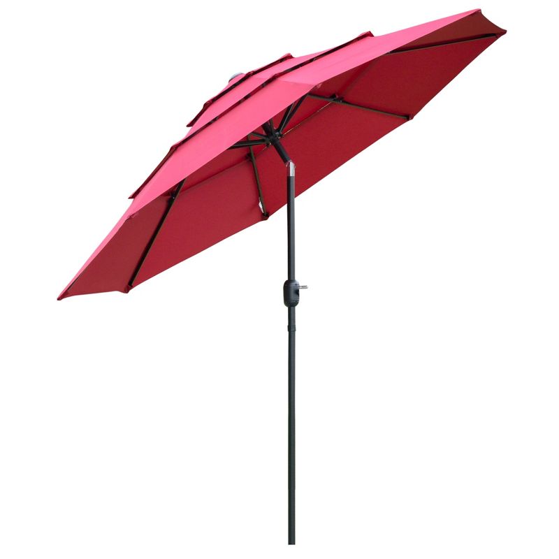 Outsunny 9FT 3 Tiers Patio Umbrella Outdoor Market Umbrella with Crank, Push Button Tilt for Deck, Backyard and Lawn, 1 of 7