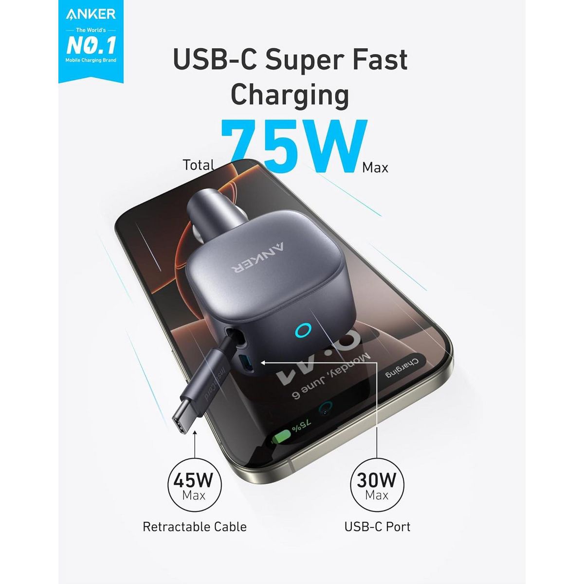 Anker Retractable USB-C Car Charger - thumbnail 2