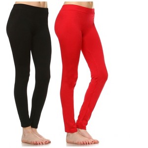 Women's Pack of 2 Solid Leggings - One Size Fits Most - White Mark - 1 of 1