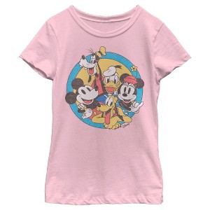 Girl's Disney Mickey & Friends Retro Circle Distressed T-Shirt - 1 of 4