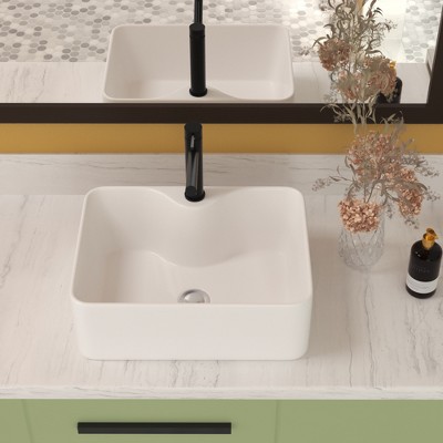ONWITH 16"x12" White Ceramic Rectangular Vessel Bathroom Sink