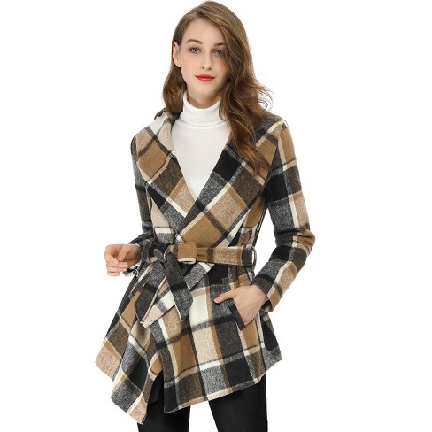 Allegra K Women's Faux Fleece Button Down Casual Warm Plaid Jackets Brown  Large : Target