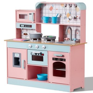 Wooden Play Kitchen Set with Electronic Sounds & LED Lights, Pink - 1 of 4