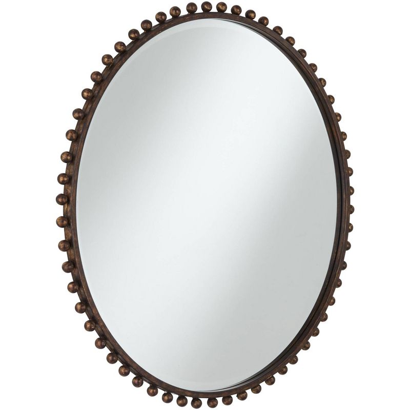 Uttermost Round Vanity Decorative Wall Mirror Rustic Beveled Glass Dark Bronze Beaded Iron Frame 32" Wide for Bathroom Living Room, 5 of 8