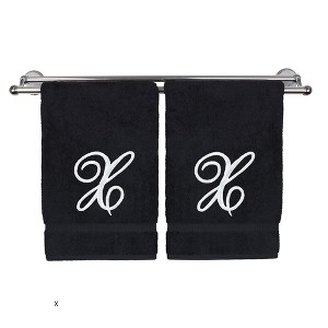 BC BARE COTTON Monogrammed Hand Towel, 100% Turkish Cotton - Set of 2 - Black - White Script - 1 of 4