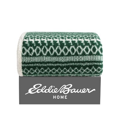 Green and White Reversible Sherpa Fleece Throw Blanket