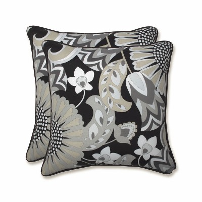 Outdoor/Indoor Sophia Black Throw Pillow Set of 2: Weather-Resistant, Medallion Pattern - Pillow Perfect