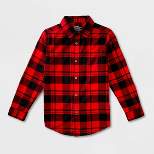 Boys' Adaptive Long Sleeve Button-Down Flannel Shirt - Cat & Jack™ Red
