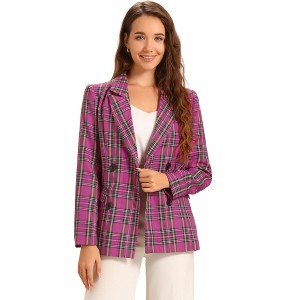 INSPIRE CHIC Women's Casual Fit Notched Lapel Double Breasted Plaid Formal Blazer - 1 of 4