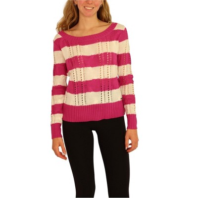 Ecko Unltd. Womens Open Neck Stripe Cable Knit Sweater