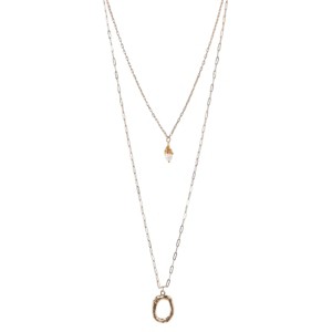 Slickblue Women's Necklace, Gold Double Link Chain with Circle Accent and Tear-Drop Pearl Charm, 17"-24" - 1 of 2