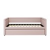 Twin Size Upholstered Daybed with Trundle and Nailhead-Trimmed Arms, Beige/Gray/Pink-ModernLuxe - 4 of 4