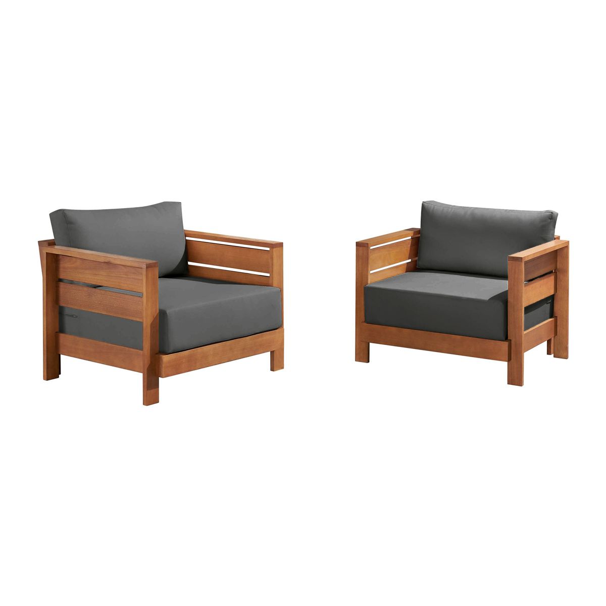 Alaterre Furniture Barton Outdoor Patio Chairs Set of 2 - Weather-Resistant Eucalyptus Wood Armchairs with Thick Cushions (Natural)