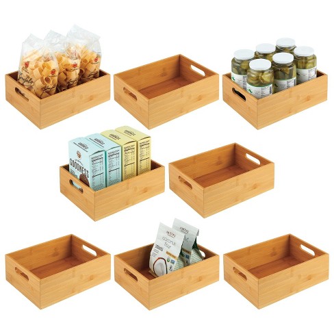 mDesign Bamboo Wood Kitchen 3 Tier Storage Organizer Bin - 2 Pack - Natural