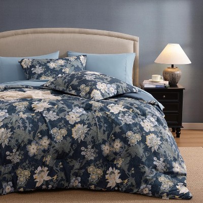 Der Rose BALHAM TRADE-Queen Comforter Set 7 Pieces Floral Antique Blue for All Seasons, Bed in a Bag Queen Rain Washed-Queen 90"x90" — фото 6