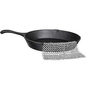 Bruntmor 18/10, 8" x 8" 304 Stainless Steel Chainmail Scrubber, for Cast Iron Pans and Pots and More Cookware
