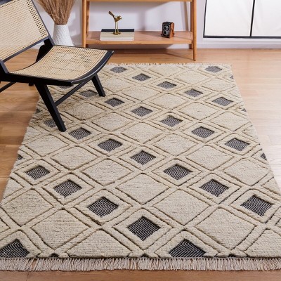 Ivory Shag Hand-Knotted Wool Rectangular Rug 6' x 9'